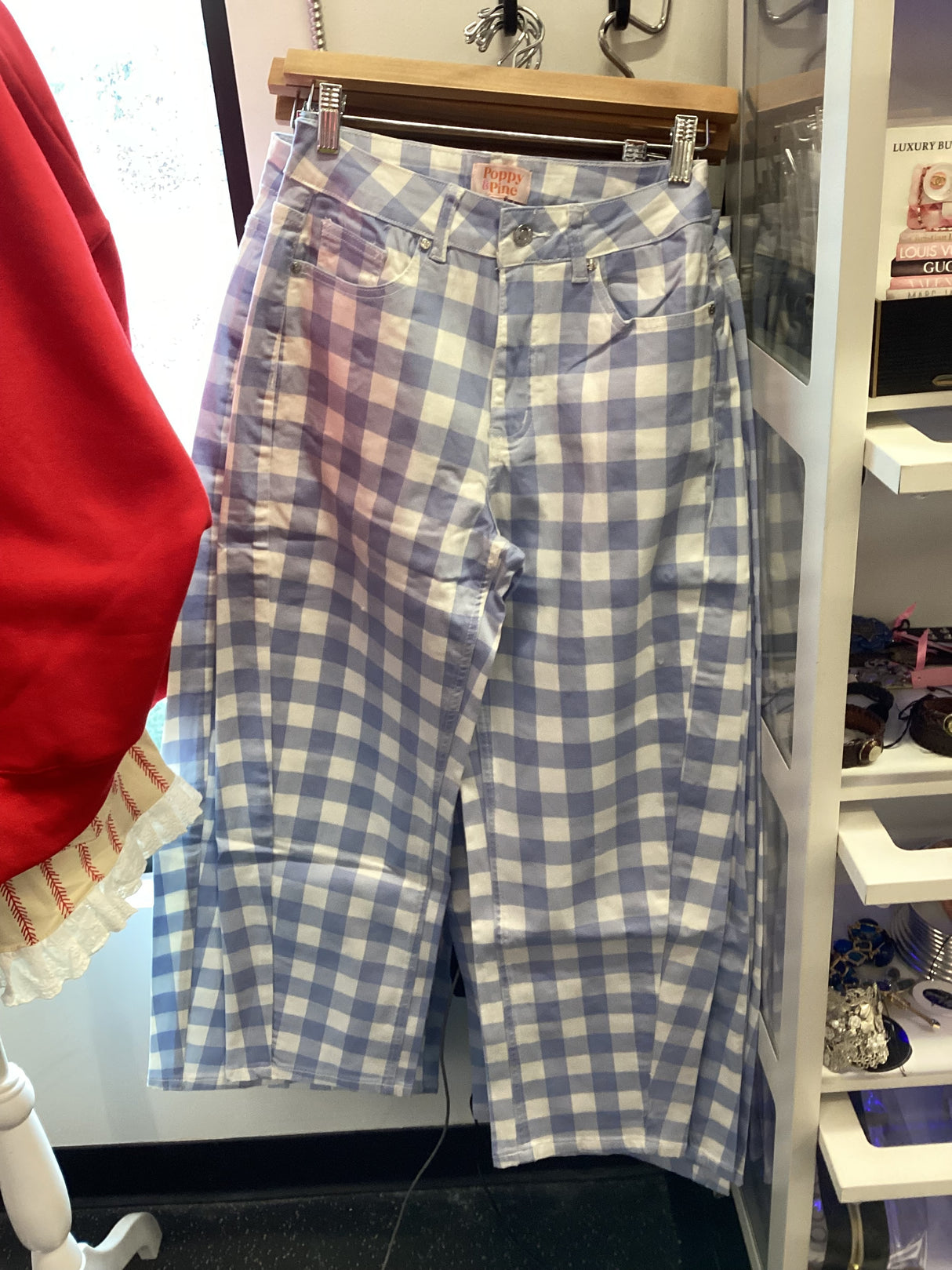 1004 Blue Gingham Barrel Pants