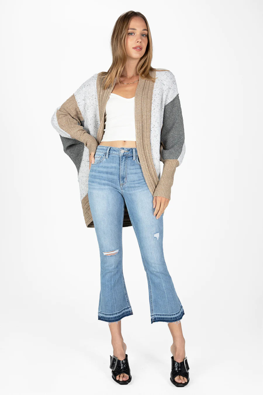 MSW0349L Colorblock Shawl Cardigan by Miss Me