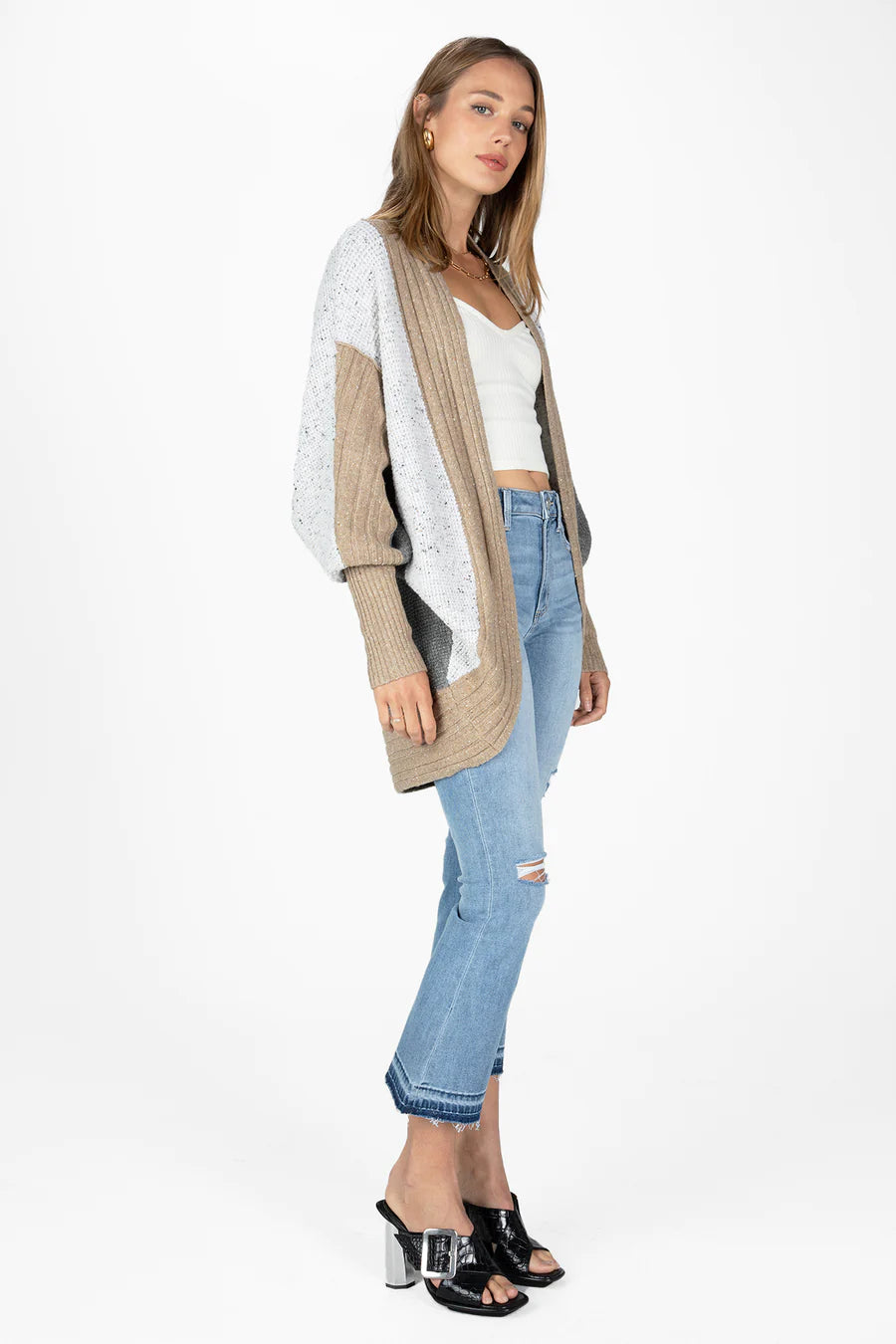 MSW0349L Colorblock Shawl Cardigan by Miss Me