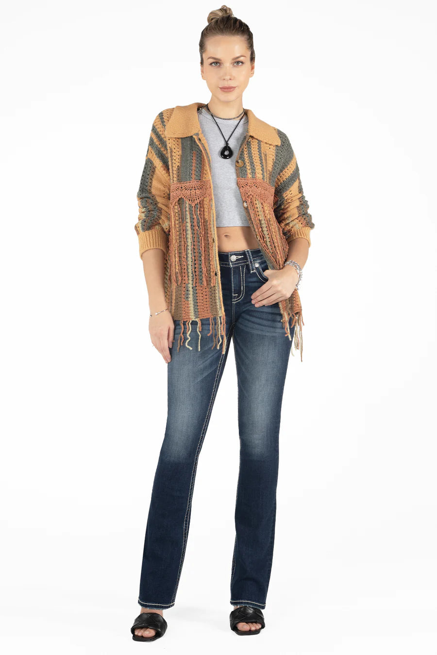 MSW0354L Fringe Knit Jacket by Miss Me