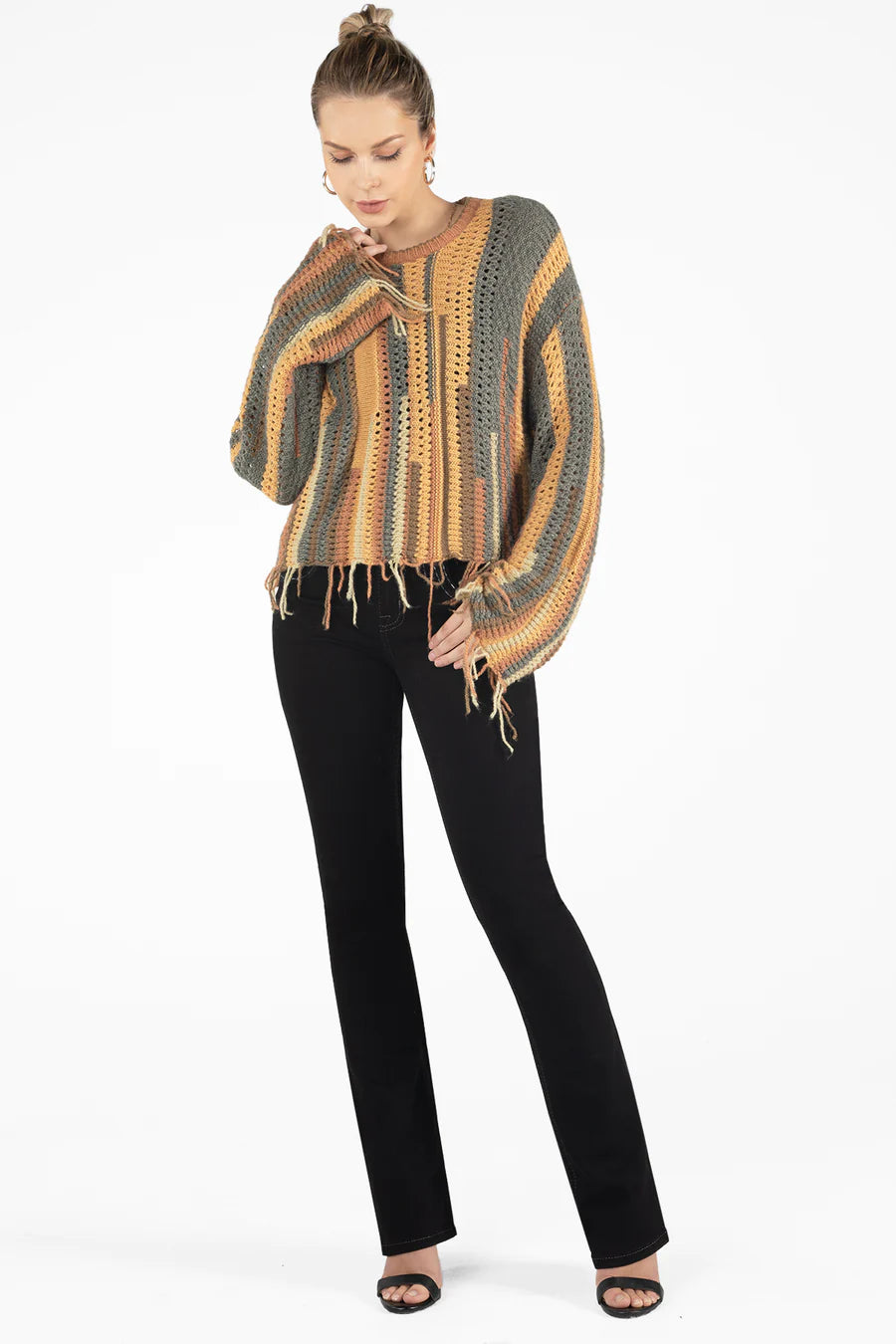 MSW0355L Sweater w/ Fringe Hem by Miss Me