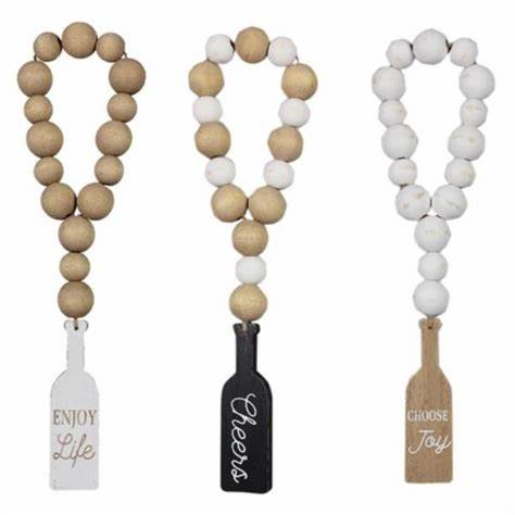 Wood Bead Wine Bottle Shape Decor, 3 Assorted