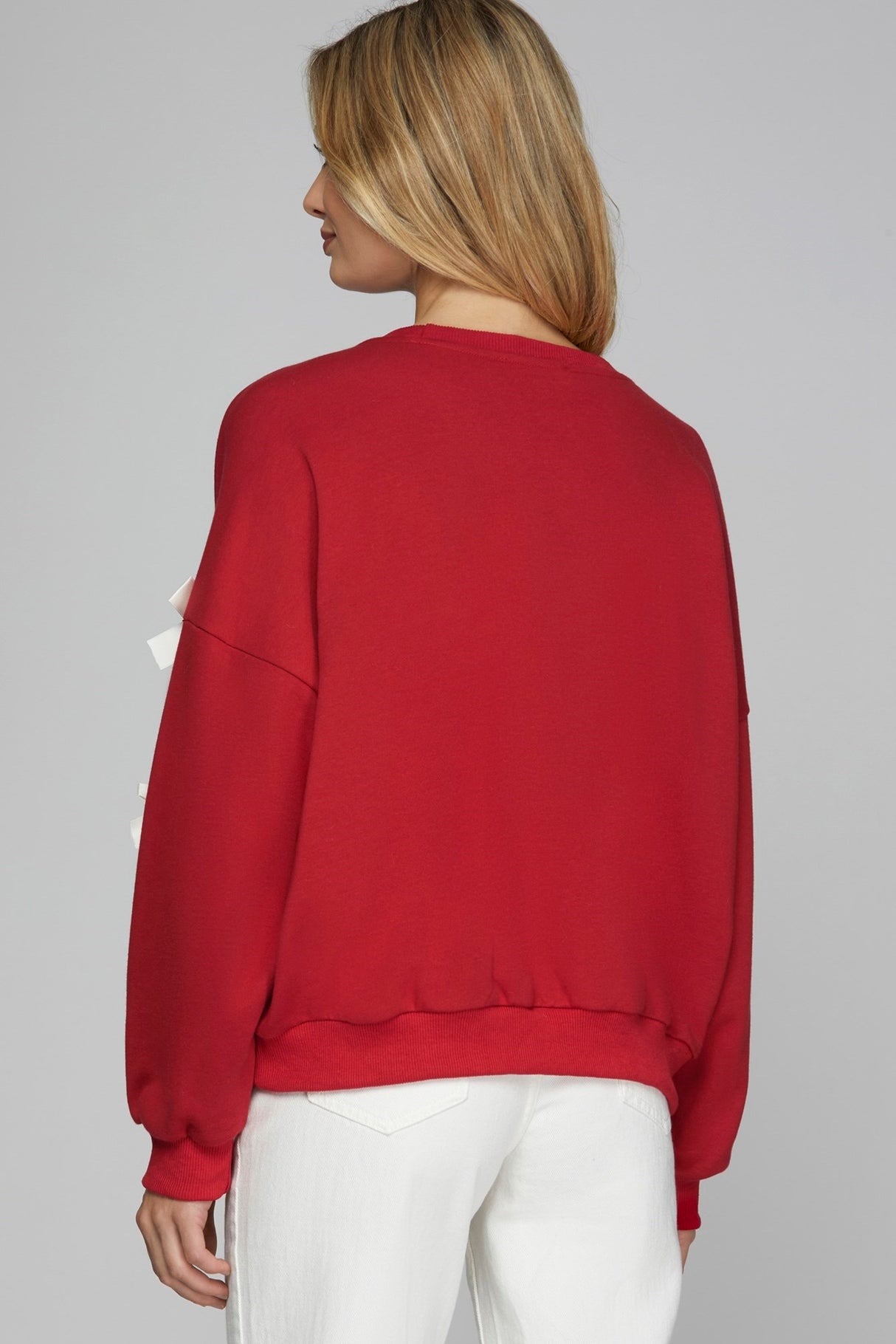 SY7452R Long Sleeve Knit Top w/ Red Tie Ribbon