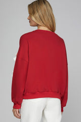 SY7452R Long Sleeve Knit Top w/ Red Tie Ribbon