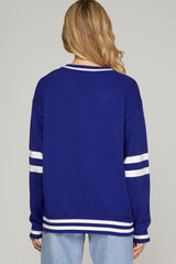 SY7915 Game Day Long Sleeve V Neck Varsity Sweater Top