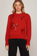 SY8012 Long Sleeve Sequin Ribbon Sweater