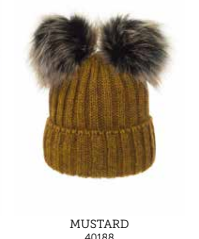 40188 Beanie dual fur pom Mustard