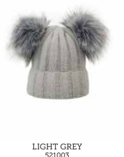 521003 Beanie dble fur poms Light Grey