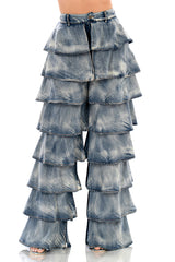 HM2901 Blue Acid Highwasted Tiered Pants
