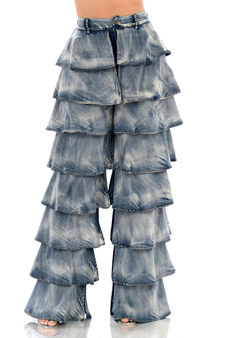 HM2901 Blue Acid Highwasted Tiered Pants