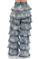 HM2901 Blue Acid Highwasted Tiered Pants
