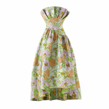 PS15 Pink Floral Jacquard Strapless High-Low Midi Dress