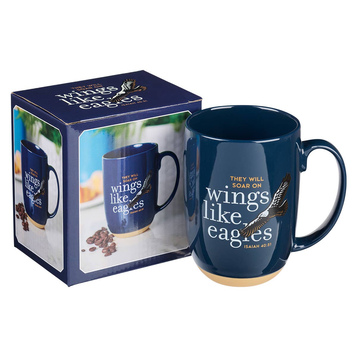 Wings Like Eagles Navy Blue Ceramic Coffee Mug with Exposed