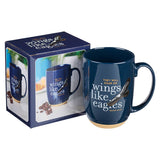 Wings Like Eagles Navy Blue Ceramic Coffee Mug with Exposed