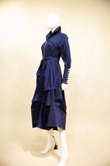Stretch Dupioni Sculptural Zip Pleats Dress - F23011