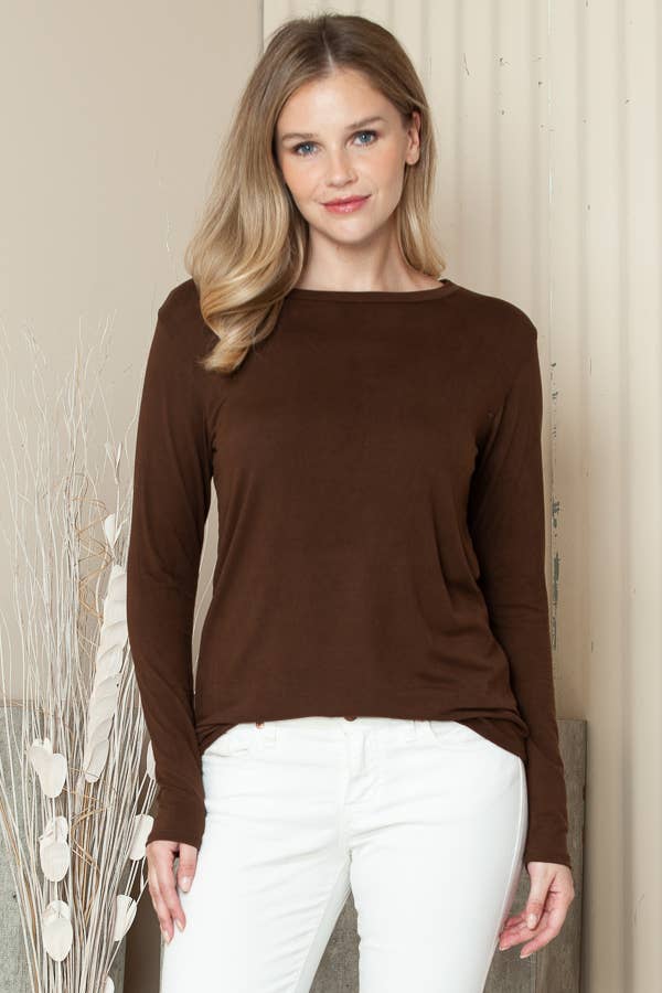 ROUNDED BOTTOM SOLID BASIC LONG SLEEVE TOP