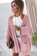 Pink Oversized Fold Over Sleeve Sweater Cardigan: Pink 65%Acrylic+35%Polyester