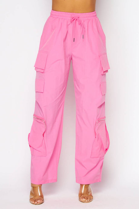 Mandy Zipper Cargo Pocket Relaxed Drawstring Pants (HXP050)