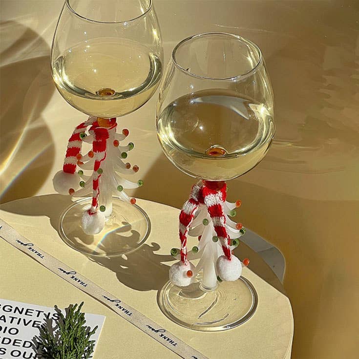 Wine Glass With Stem In White Christmas Tree Shape