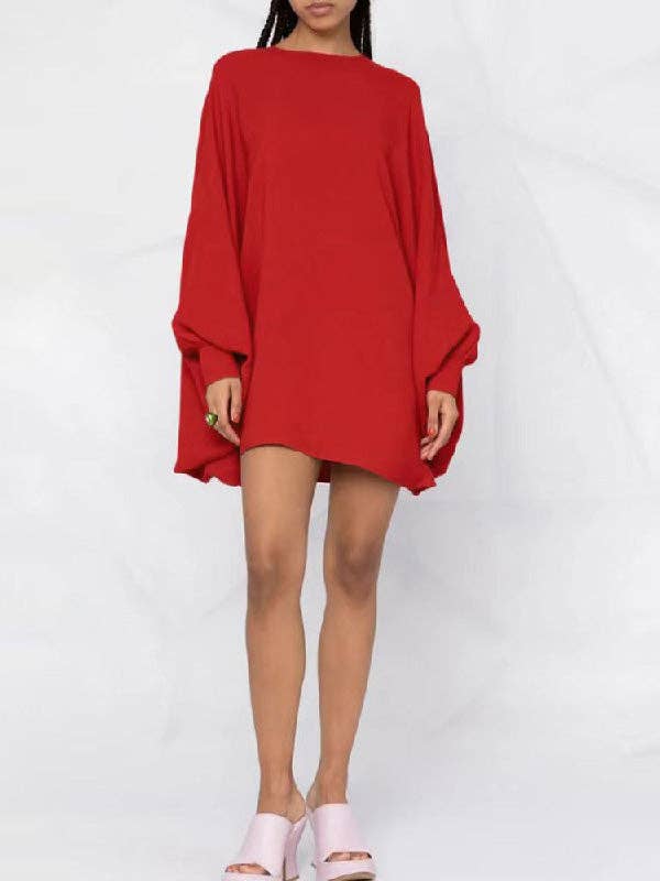 Batwing Sleeve Round Neck Mini Dress