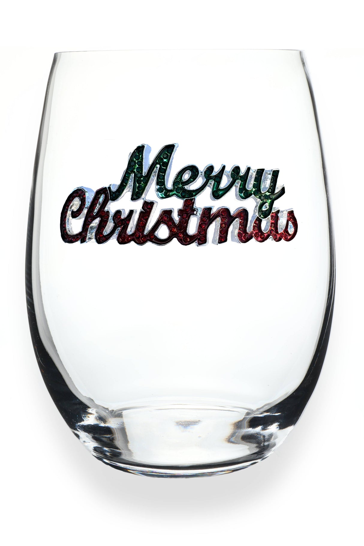 Merry Christmas Holiday Jeweled Stemless Wine Glass