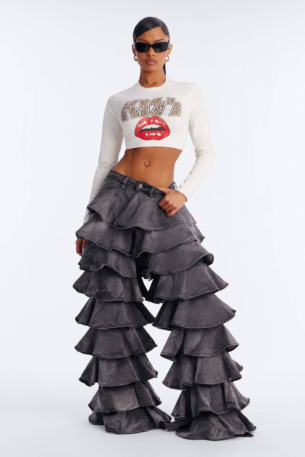 RUFFLE TIERED DENIM PANTS