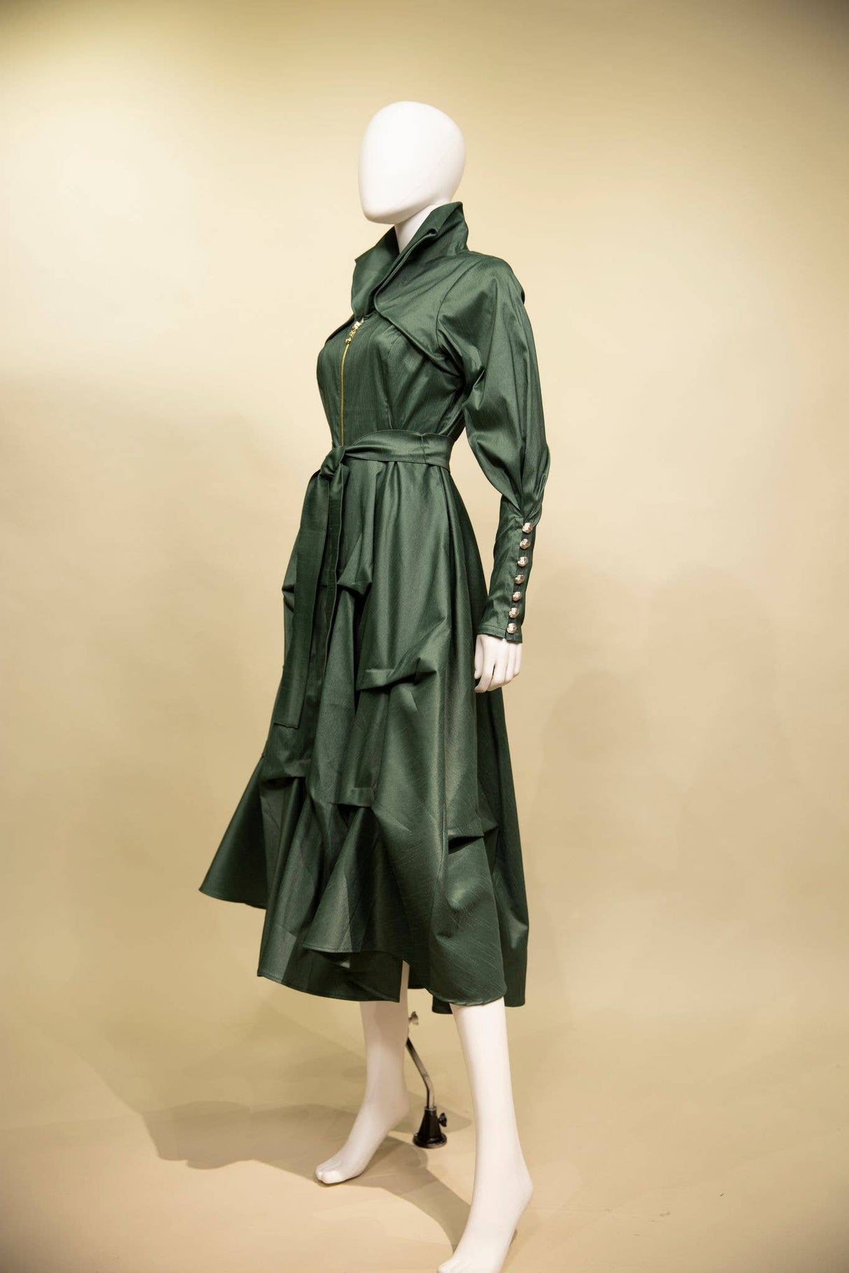 Stretch Dupioni Sculptural Zip Pleats Dress - F23011