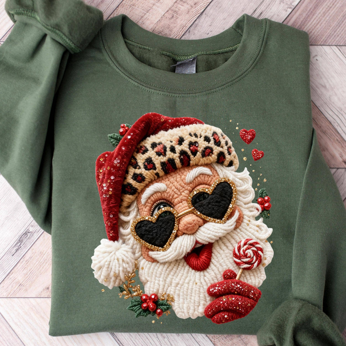 Faux Yarn Crochet Leopard Santa Claus Shirt, Santa Sweater