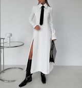 New style preppy necktie dress with lapel slit