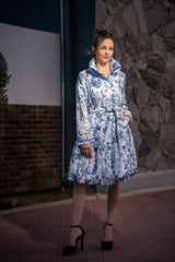 Printed Dupioni Bubble Coat Dress Fully Lined Zipper - 11665