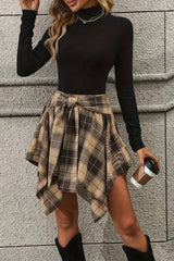 CWBSS0462_FASHION IRREGULAR PLAID SLEEVE SKIRT