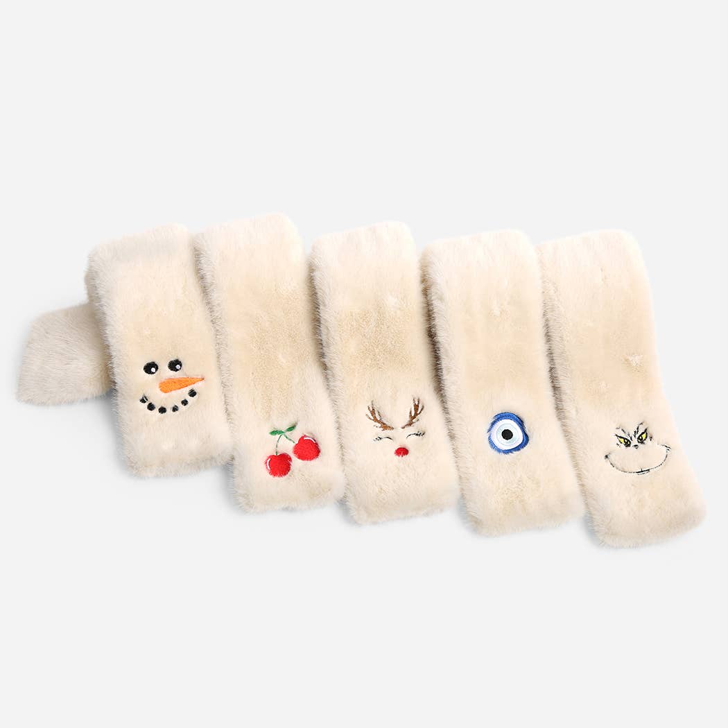 REINDEER Faux Fur Embroidered Pull Through Scarf