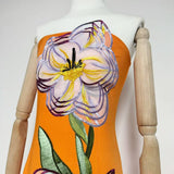 47Y Yellow Retro Tube Top Dress with 3D Floral Embroidery