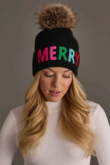 H-1003 Black Merry Knit Pom Hat