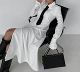 New style preppy necktie dress with lapel slit