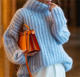 Knitted sweater fluffy long-sleeved turtleneck