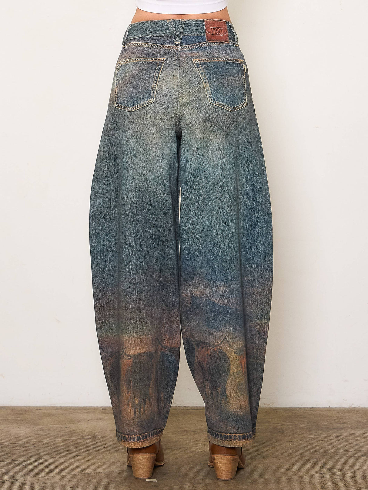 Long Horn Digital Print Baggy Jeans