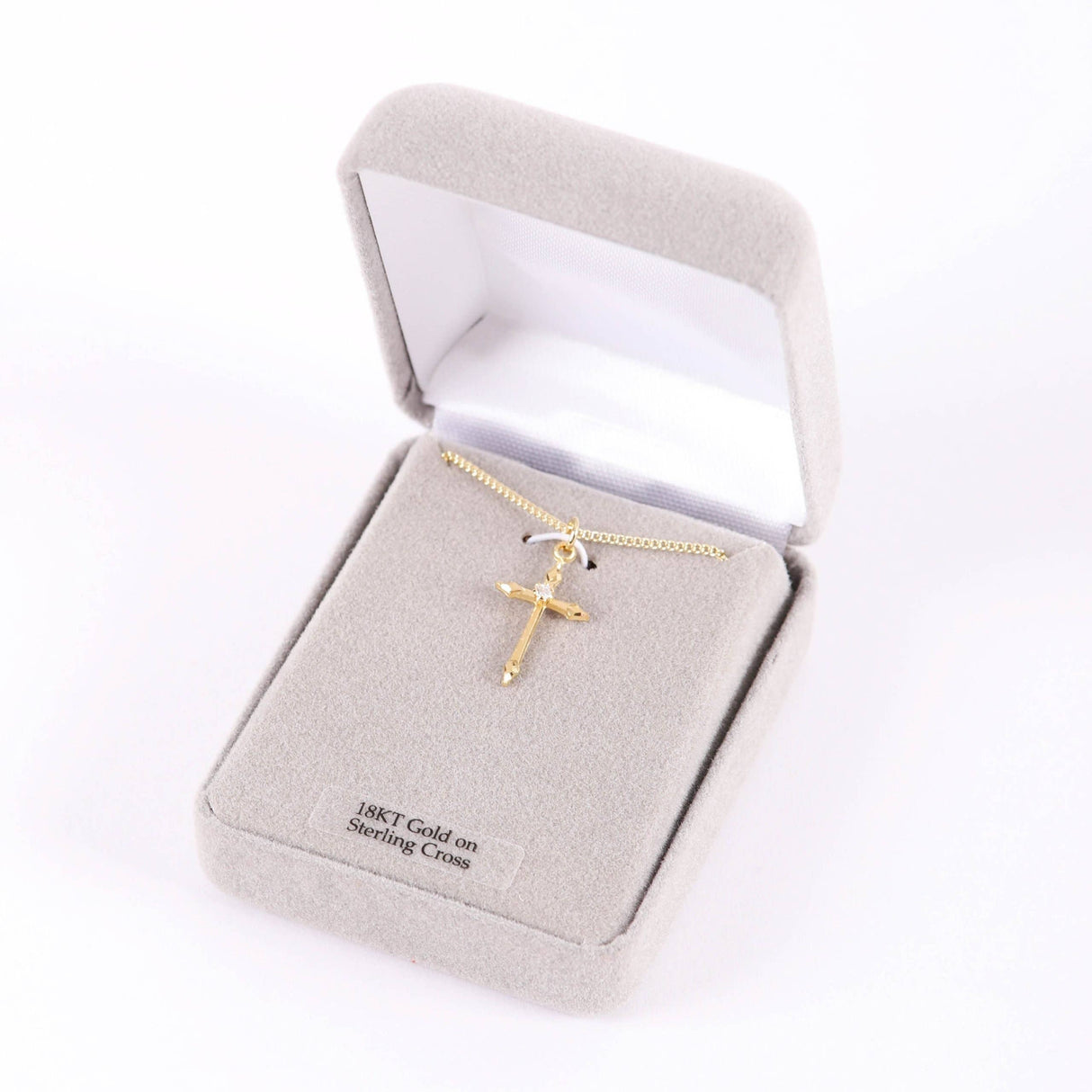 Necklace Cross Stone Gold Over SS 16-18" Gold Plated Brass C