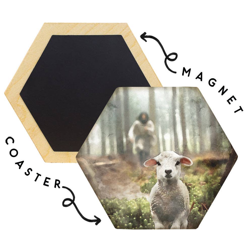 Jesus Rescuing Lamb - Honeycomb Coasters