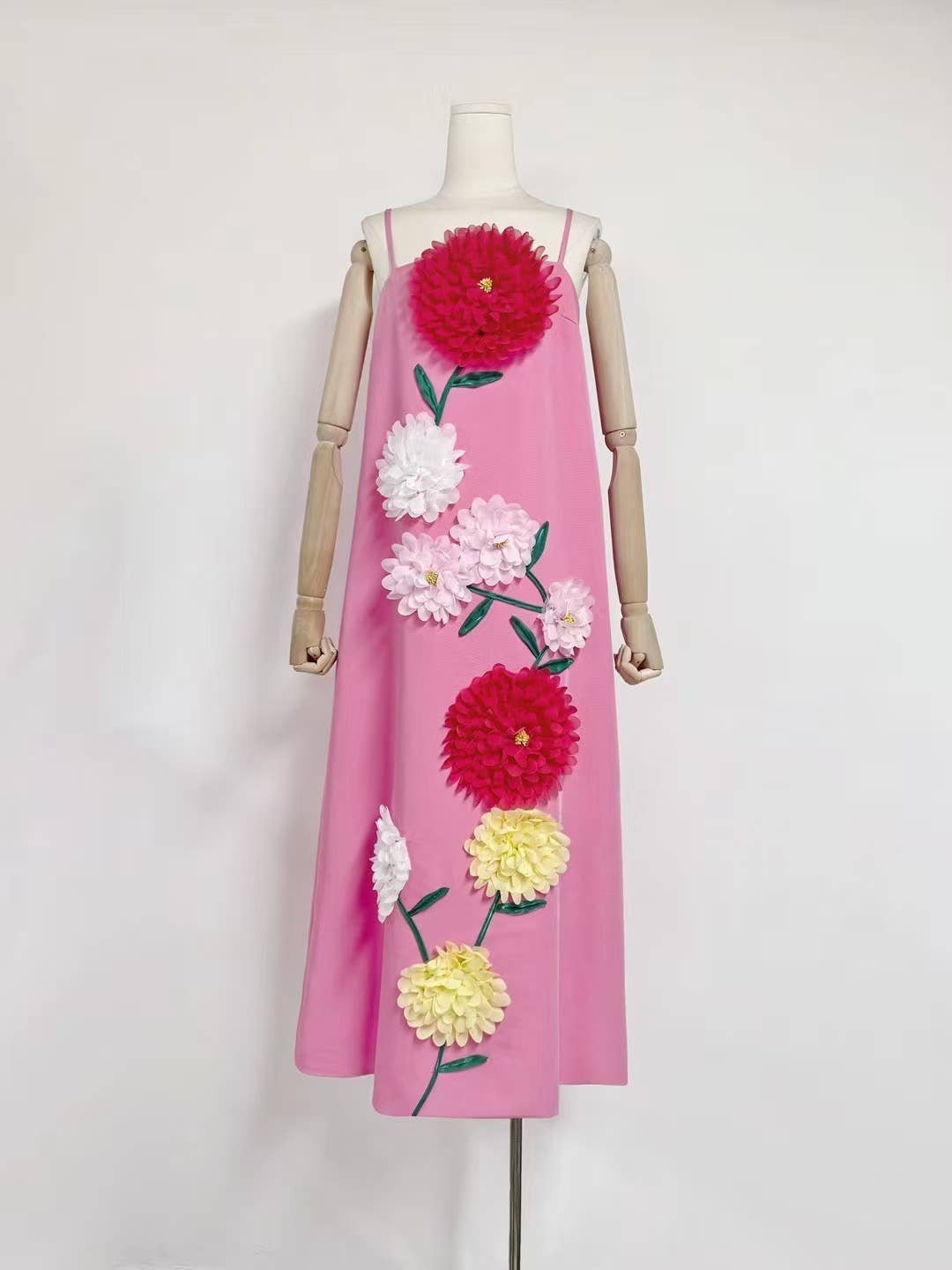 DR516Y Colorful 3D Floral Swing Suspender Long Summer Dress