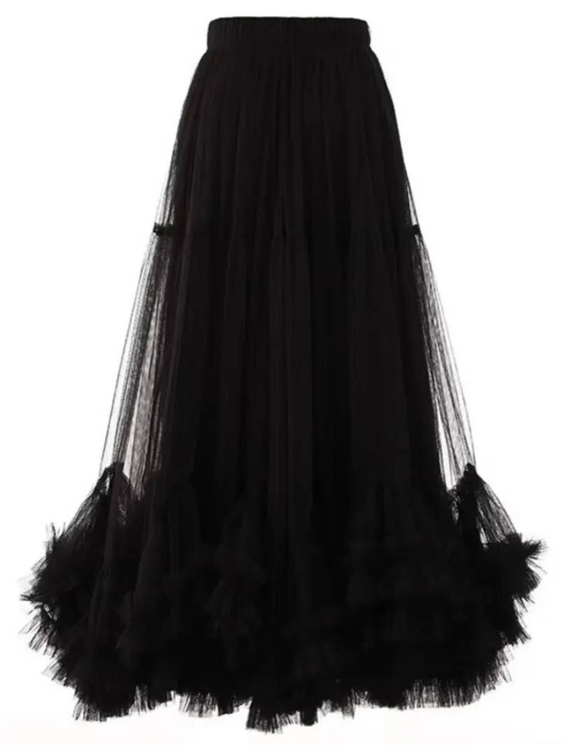 Ruffle Hem Tulle Skirt