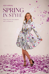 Printed Dupioni Bubble Coat Dress Fully Lined Zipper - 11665