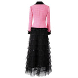 SY314 Elegant Tweed Jacket with Mesh Sequined Maxi Skirt
