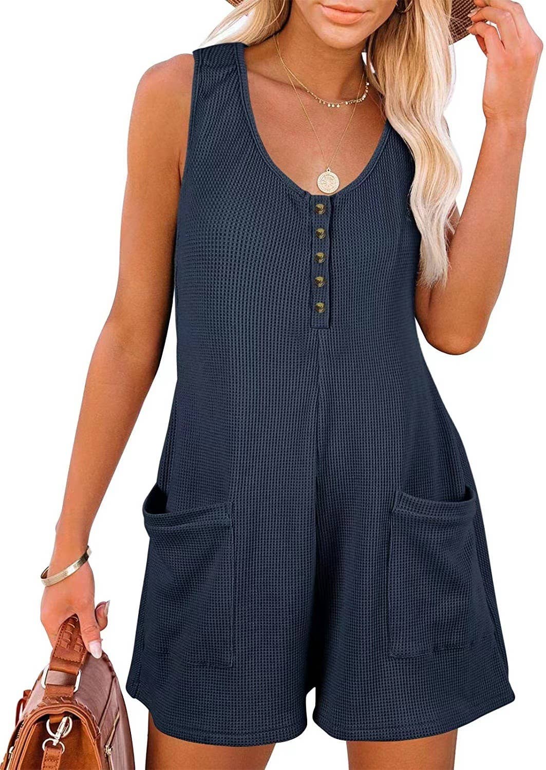 Summer new casual romper pocket vest jumpsuit women