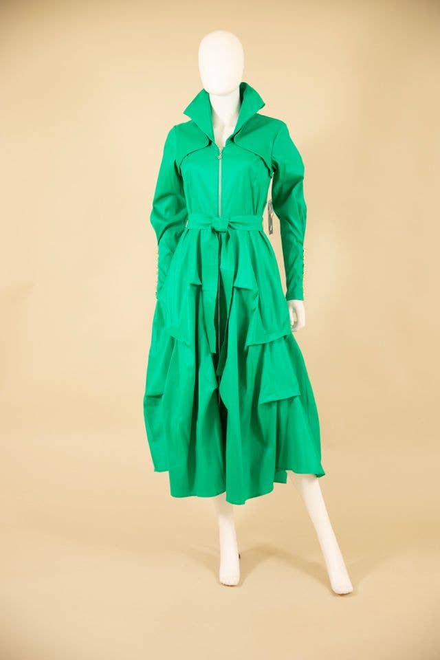Stretch Dupioni Sculptural Zip Pleats Dress - F23011