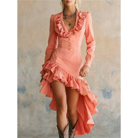 Western Style Floral Denim Dress For Women