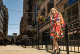 Printed Dupioni Bubble Coat Dress Fully Lined Zipper - 11665