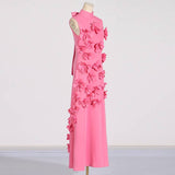 DR0206Y Chic Collar Sleeveless Dress with 3D Flowers