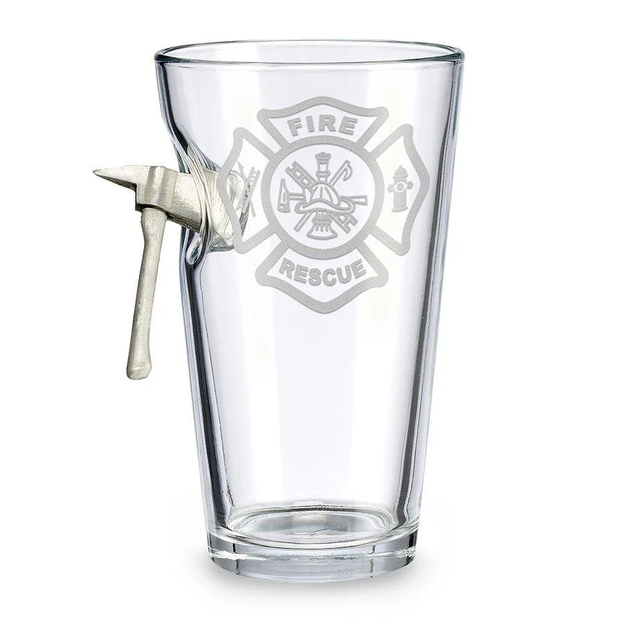 Ben Shot Fire Ax Pint Glass with Maltese Cross