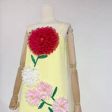 DR516Y Colorful 3D Floral Swing Suspender Long Summer Dress